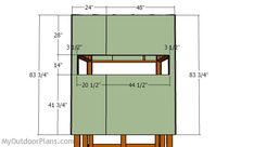 a drawing of a wooden table with measurements for the top and bottom section on it