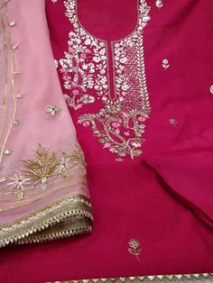 Item Overview ATHARVA Hand Embroidery Salwar Kameez/Embroidery Neck Hot Pink/Chiffon Gota Dupatta Baby Pink/Cutom Stitch/Tunic/Patiala/Anarkali/Churridar/ Dno. CH1676 Fabric: * Shirt - Chanderi Silk- Hand Embroidered Neck - Hot Pink color - 2.5 Mts - Beautiful Hand Embroidery * Dupatta: Chiffon Chinnon Dupatta Baby Pink- Beautiful Gota Work Dupatta/All over Embroidery - 2.5 Mts- Latkans Tassels * Bottom Santoon Silk 2.5 Mts. Excusive Hand Embroidered Party Wear Punjabi Suit. Customization: * Fab Hot Pink Punjabi Suit, Contrast With Pink Colour Suit, Anarkali Shantoon Kurta With Resham Embroidery, Designer Lawn Suit With Mirror Work For Navratri, Diwali Designer Dola Silk Lawn Suit, Pink Traditional Kurta With Dabka Work, Chanderi Lawn Suit With Mirror Work, Designer Chanderi Lawn Suit With Mirror Work, Transitional Salwar Kameez With Dabka Work And Straight Kurta