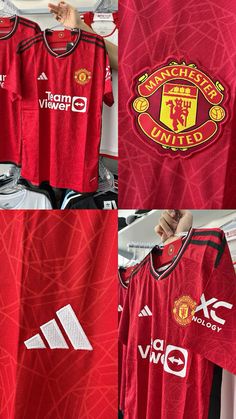 the manchester united shirt is being displayed in several different ways