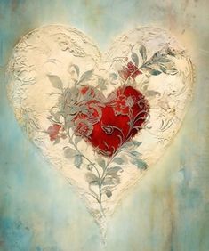 a painting of a heart with flowers on it