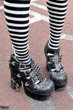 Heels With Socks, Pink Alternative Fashion, Goth Outfit Inspo, H Naoto, Cool Tights, Gothic Shoes, Dr Shoes, Cute Sewing Projects, Studded Heels