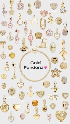 Pandora Aesthetic, Gold Pandora, Aesthetic Bracelet, Pandora Bracelet Charms Ideas, Xoxo Jewelry, Pandora Bracelet Designs, Jewelry Closet, Aesthetic Gold, Pandora Jewelry Charms