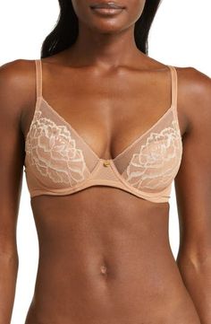 Natori Flora Underwire Contour Bra | Nordstrom Fitted Lace Bra With Sheer Details, Fitted Lace Sheer Bra, Sheer Full Coverage Fitted Bra, Sheer Fitted Low-cut Bra, Fitted Sheer Low-cut Bra, Low-cut Sheer Fitted Bra, Fitted Low-cut Sheer Bra, Low-cut Nylon Bra, Elegant Sheer Low-cut Bra