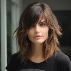 Tousled Mid Length Shag with Side Bangs Textured Shoulder Length Hair With Bangs, Haircut Inspo, Bangs With Medium Hair, Hair With Bangs, Edgy Hair