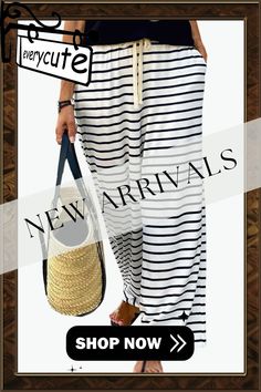 White Drawstring Striped Wide Leg Pants Casual Striped Bottoms With Drawstring, Casual White Pants With Tie-side Bottom, Casual White Tie-side Bottom Pants, Casual White Tie-side Pants, Striped Wide Leg Pants, Bottoms Pants, Leg Pants, Wide Leg Pants, Womens Bottoms