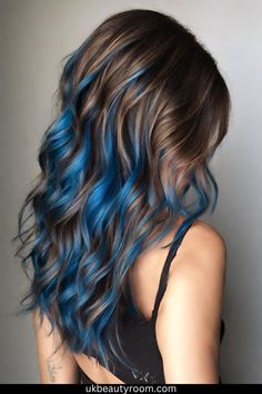 Unique Trending hairstyle ideas|hairstyles for school - summer hairs colors Blue Balayage Hair Short, Dark And Colorful Hair, Brown To Blue Balayage, Blue Hair Dye Ideas For Brunettes, Blue Brunette Hair, Blue Hair Highlights Brunette, Blue Balayage Hair Brunettes, Balayage Blue Hair, Dark Hair With Blue Highlights