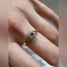 10k Gold Stone Lady’s Ring. Total Weight: 1.1 Gram, Size 7. 10k Yellow Gold, Cz Stone, And Lab Ruby In The Middle, Have Some Scratches And Ring Arc Uneven, But Overall Gorgeous And Beautiful Ring. The Best Choice For You! S Ring, Ring Color, Gold Stone, Beautiful Ring, Cz Stone, 10k Gold, Womens Jewelry Rings, In The Middle, Red Gold