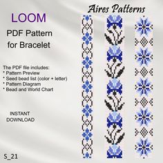 the pattern for bracelets is shown in blue and white