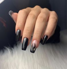 Nail Inspo Summer Black, Black Nail Designs Aesthetic, Ballerina Nails Black, Black Square Nails Design, Black Nail Designs Square, Square Black Nails, Square Nails Black, Black Square Nails, Nail Art Noir