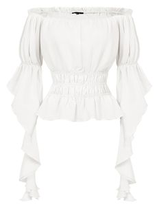 PRICES MAY VARY. [Design Features]: Renaissance shirts are made of thin lightweight and breathable fabric, comfortable to wear. The pirate shirt with off-the-shoulder design, ruffle Sleeve, pleated body, high-waisted with elastic details [Medieval Style]: This Renaissance peasant blouse features an off-shoulder design and can alternatively be worn as a square neck top. The women's peplum top draws inspiration from medieval gothic aesthetics, Victorian steampunk fashion, and gypsy bohemian style. Victorian Steampunk Fashion, Off Shoulder Peplum Top, Womens Peplum Tops, Pirate Shirts, Dressy Blouse, Flowy Sleeves, Medieval Fashion, Elegant Blouses, Peplum Blouse