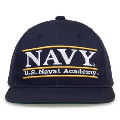 the navy baseball cap is embroidered on it