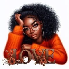 an image of a woman with glasses on her face and the word love in front of her