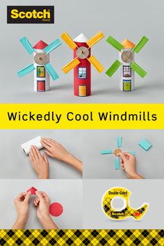 the instructions for how to make a windmill out of construction paper