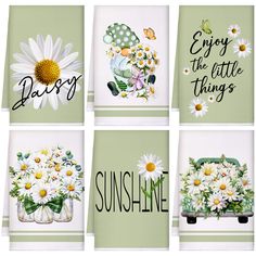 four greeting cards with daisies and daisies on them