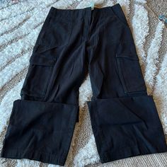 Women Cargo Wide Legs Brand: H&M Size: 14 Color: Black New With Tags Mid-rise Black Cargo Pants For Workwear, Black Trousers From H&m, H&m Black Trousers, H&m High Rise Workwear Bottoms, H&m Trousers With Pockets, H&m High Waist Bottoms With Pockets, H&m Wide Leg Pants With Pockets, H&m Black Wide Leg Bottoms, H&m High-waist Bottoms With Pockets