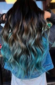 Hair Color Dark Blue, Blue Hair Highlights, Dark Ombre Hair, Best Ombre Hair, Blue Ombre Hair, Dark Blue Hair, Teal Hair