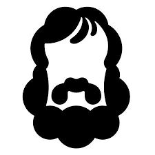 a black and white silhouette of a bearded man with long hair, beard and moustache