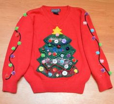 Cheap Ugly Christmas Sweater, Homemade Ugly Christmas Sweater, Kids Ugly Sweater, Diy Christmas Sweater, Christmas Sweater Outfits, Ugly Sweater Diy, Diy Ugly Christmas Sweater, Tacky Christmas Sweater, Diy Sweater