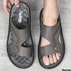 Russoo - Summer Essentials: Mens Lightweight Non-Slip Sandals for Comfort and Quick-Drying Convenience Non-slip Gray Sandals For Summer, Gray Non-slip Sandals For Summer, Casual Gray Slippers For Summer, Casual Gray Summer Slippers, Gray Slides For Summer Beach, Gray Slides For Beach In Summer, Non-slip Gray Slides For Summer, Gray Slip-on Slides For Summer, Gray Slip-on Slippers For Summer