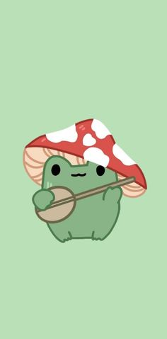 a mushroom with a sticker on it's head and an arrow in its mouth