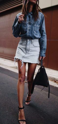 Denim Shorts Outfit, Denim Skirt Outfits, Perfect Denim, Denim On Denim, Grunge Look, Cooler Look, Outfit Jeans, Mode Inspo, Rock A