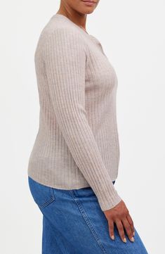 This lightweight, ribbed alpaca-blend pullover sweater delivers the perfect mix of warmth and comfort. With a stylish split crewneck, long sleeves and ribbed trim, this slim-fit henley layers effortlessly over everything. 25" length (size Medium) Button half placket Crewneck Long sleeves 62% alpaca, 38% polyamide Dry clean Imported Versatile Fall Sweater With Ribbed Neckline, Long Sleeve Ribbed Cashmere Sweater, Ribbed Long Sleeve Cashmere Sweater, Stretch Ribbed Cashmere Sweater, Classic Long Sleeve Ribbed Knit Top, Cozy Ribbed Cashmere Tops, Ribbed Merino Wool Long Sleeve Tops, Versatile Ribbed Sweater For Fall, Classic Ribbed Knit Top For Winter