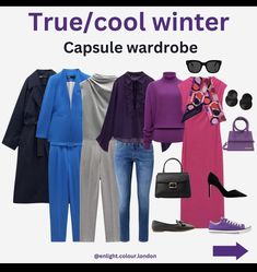 True Winter Colour Palette Outfits, Cold Winter Palette Outfit, Winter Colour Palette Fashion, True Winter Capsule Wardrobe, Winter Color Palette Outfits, True Winter Outfits, Winter Pallet, Color Analysis Winter