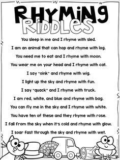 a poem written in black and white with the words rhyming riddles on it