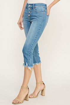 Details Style No. AT1101CKBU Elevate your denim game with the Mid Rise Capri featuring a frayed hem and distressed details. Designed specifically for plus-size figures, these capri jeans offer both style and comfort, making them a must-have addition to your wardrobe. Highlights Super Stretchy Denim Comfort High Quality Material Capri Length Mid-rise design Frayed with Distressed Medium Stone Wash Exposed Button Shape & fit • Skinny fit • Mid rise • Frayed HemSpecifications: Front Rise: 9 inches Dark Wash Stretch Cropped Jeans With Frayed Hem, Stretch Cropped Jeans With Frayed Hem In Medium Wash, Stretch Cropped Jeans With Frayed Hem In Dark Wash, Stretch Mid-rise Cropped Jeans With Frayed Hem, Distressed Cutoff Cropped Jeans For Summer, Spring Light Wash Cropped Jeans With Frayed Hem, Spring Cropped Jeans With Frayed Hem In Light Wash, Medium Wash Jeans With Unfinished Hem, Spring Medium Wash Mid-rise Capris