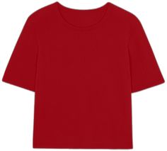 Red Crew Neck Knit Top, Casual Red Tops With Ribbed Neckline, Basic Stretch Red T-shirt, Ribbed Relaxed Fit Basic T-shirt, Red Stretch Basic T-shirt, Casual Ribbed T-shirt For Summer, Casual Ribbed Summer T-shirt, Ribbed Relaxed Fit Crew Neck T-shirt, Red Stretch Casual T-shirt