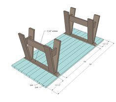 an image of a wooden bench with measurements for the top and bottom pieces on it