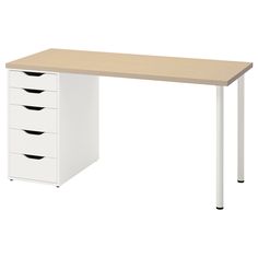 an office desk with drawers and white legs