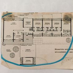 an old blueprint shows the floor plan for a house