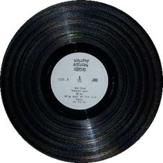 a black record with white writing on it