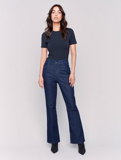 Women's Bootcut Jeans | Raw | Charlie B Dark Wash Flares With Five Pockets For Fall, Denim Blue Straight Leg Flares For Fall, Fall Denim Blue Straight Leg Flares, Fall Dark Wash Straight Leg Flares, Fitted Dark Wash Wide Leg Flare Jeans, Classic High Waist Dark Wash Flare Jeans, Dark Wash Fitted Full-length Flares, Dark Wash Fitted Full Length Flares, Classic Flare Denim Pants