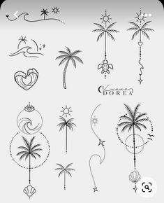 palm trees and other tattoos on a white background