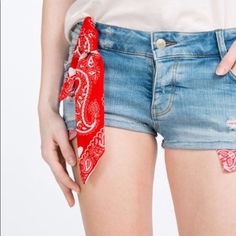 Zara Jean Shorts, Paisley Print Kind Cut Off Style Nwt Thanks 2 Zara Red Summer Bottoms, Casual Red Zara Bottoms, Red Denim Shorts For Spring, Zara Trendy Jean Shorts For Summer, Trendy Zara Shorts, Zara Casual Summer Shorts, Zara Summer Jean Shorts, Trendy Zara Beach Shorts, Trendy Zara Shorts For The Beach