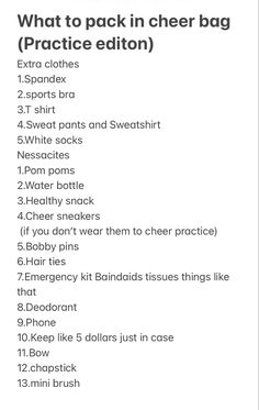 an image of what to pack in cheer bag