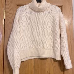 Brand: Zenana Size: M Never Worn White Chunky Knit Turtleneck Top, Fitted Off White Knit Sweater, Fitted Off-white Knit Sweater, Cozy White Knit Top, White Chunky Knit Top, White Knit Turtleneck Top, White Soft Knit Top For Winter, White Knit Top For Winter, White Winter Knit Top