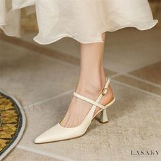 Lasaky - Exquisite Vintage Nude Pointed High Heels with Stiletto Heels and Hollow-out Back - Professional Version Cocktail Dress Shoes, White Pumps Heels, Basic Heels, White Sandals Heels, Shoes High Heels, Womens Stilettos, Slingback Heels, Spike Heels, Kitten Heel Pumps