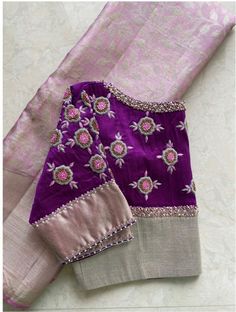 Purple Blouse Maggam Work, Purple Blouse Designs For Saree, Purple Blouse Work Designs, Hoops Embroidery, Blouse Tassels, Maggam Designs, Embroidery Books, Blouse Works, Gift Embroidery