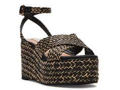 STEVEN NEW YORK Randal Platform Sandal Spring Platform Espadrilles In Synthetic, Platform Espadrilles For Spring Vacation, Summer Espadrille Wedge Sandals With Heel Strap, Summer Platform Espadrilles With Ankle Strap, High Heel Espadrilles For Summer Vacation, Trendy Straw Sandals For Summer, Black Woven Sandals For Spring, Summer High Heel Espadrilles For Vacation, Trendy Platform Espadrilles For Spring