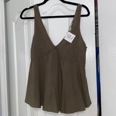 Never Been Worn Deep V Neck In Both Front And Back Fitted Khaki Summer Blouse, Fitted Khaki Tops For Summer, Fitted Khaki Blouse For Summer, Closet Colors, Dance Tops, Flowy Tank Tops, Flowy Tank, Deep V Neck, Deep V