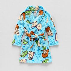 With its all-over print of Woody, Buzz Lightyear, and the iconic aliens from Toy Story, this Disney Collection robe for toddler boys is a fun and cozy piece he'll enjoy. It's made from soft plush fabric and has long sleeves, an open front, a tie-waist, and a knee-length. Character: Toy StoryClosure Type: Open FrontNeckline: Hooded NeckPockets: 2 Front Slip PocketsSleeve Length: Long SleeveFiber Content: 100% PolyesterFabric Description: PlushLining: UnlinedRobe Length: Knee LengthCollar: Shawl C Shoes Guide, Kids Robes, Space Toys, Baby & Toddler Clothing, Toy Story, Disney Pixar, Toddler Outfits, Toddler Boys, Kids Boys