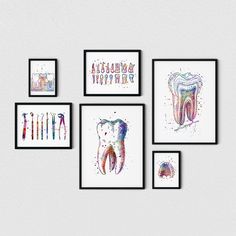 Looking for the perfect dental art for your office or waiting room? Don't miss out on this set of 6 watercolor prints!  Dental art - set of 6 watercolor art prints  The 6 prints are the following: 2 prints in 5x7 inches or 21x14,8 cm (A5) 2 prints in 8x10 inches or 29,7x21 cm (A4) 2 prints in 12x16 inches or 42x29,7 cm (A3) Your preferred dimension (inch or cm) you can select from the dropdown menu.  Each print uses Epson 8 color UltraChrome Pigment Inks, which are tested and guaranteed not to f Clinic Waiting Room, Dental Posters, Health Clinic, Dental Art, Dentist Office, Waiting Rooms, Watercolor Art Prints, Free Prints, Office Wall Decor