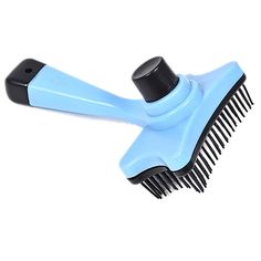 a blue brush with black bristles on it