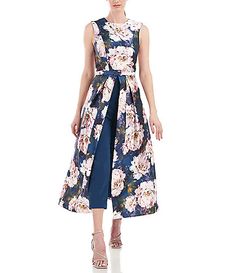 Dresses For Women | Dillard's Crepe Pants, Kay Unger, Printed Pleated Skirt, Formal Dresses Gowns, Jewel Neckline, Stretch Crepe, Fitted Skirt, Fashion Over 50, Floral Sleeveless