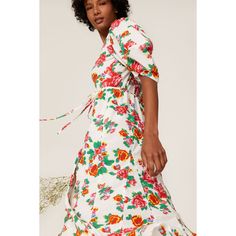 White floral printed cotton (100% Cotton). Wrap. Short sleeves. V-neckline. Wrap closure. 49.5" from shoulder to hemline. Imported. Rent The Runway, Closet Designs, Floral Printed, Printed Cotton, Wrap Dress, Floral Prints, Midi Dress, Short Sleeves, Floral