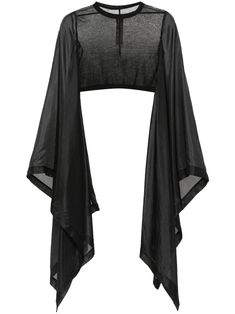 black cotton silk panelling at the sleeves semi-sheer construction seam detailing crew neck extra-long sleeves with cut-out detailing cropped straight hem Crop Top For Women, Silk Crop Top, Cotton Crop Top, Extra Long Sleeves, Crop Tshirt, Black Crop, Cropped Top, Black Crop Tops, Rick Owens