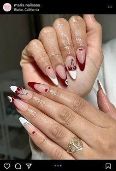 Almond Vegas Nails, Nails Las Vegas Style, Vegas Nails Square, Casino Nail Art, Casino Night Nails, Card Deck Nails, Martini Nails Designs, Las Vegas Nail Designs, Cherry Red Nail Art